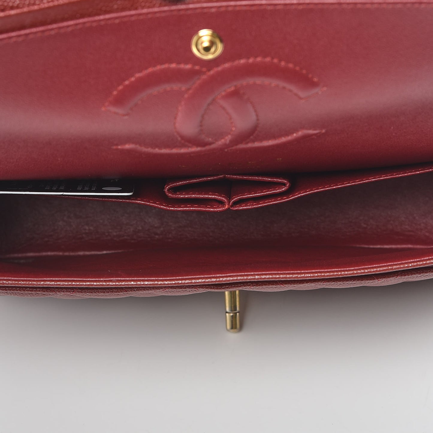 Iridescent Caviar Quilted Medium Double Flap Burgundy