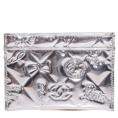 Chanel Patent Calfskin Lucky Symbols Card Holder Case Silver 1 of 8
