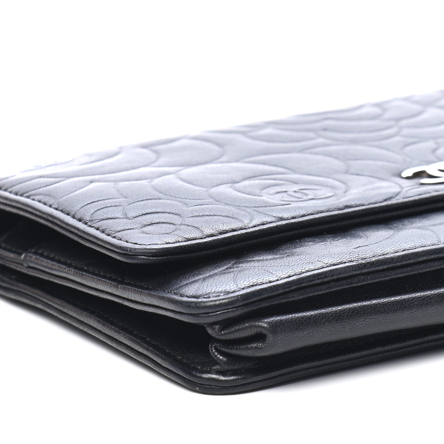 Chanel Lambskin Camellia Embossed Wallet On Chain WOC Black 8 of 9
