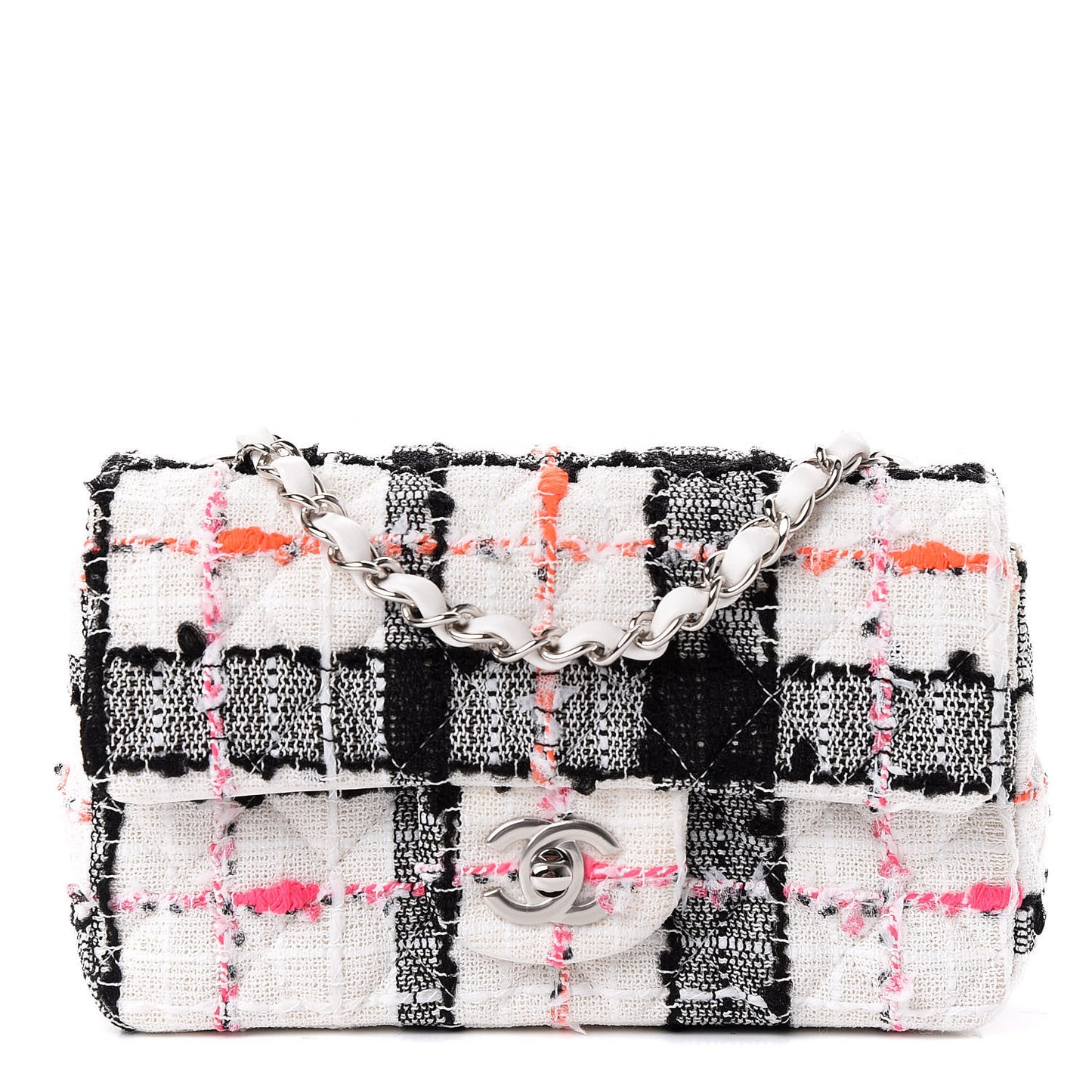 Tweed Quilted Mini Rectangular Flap Black White Pink