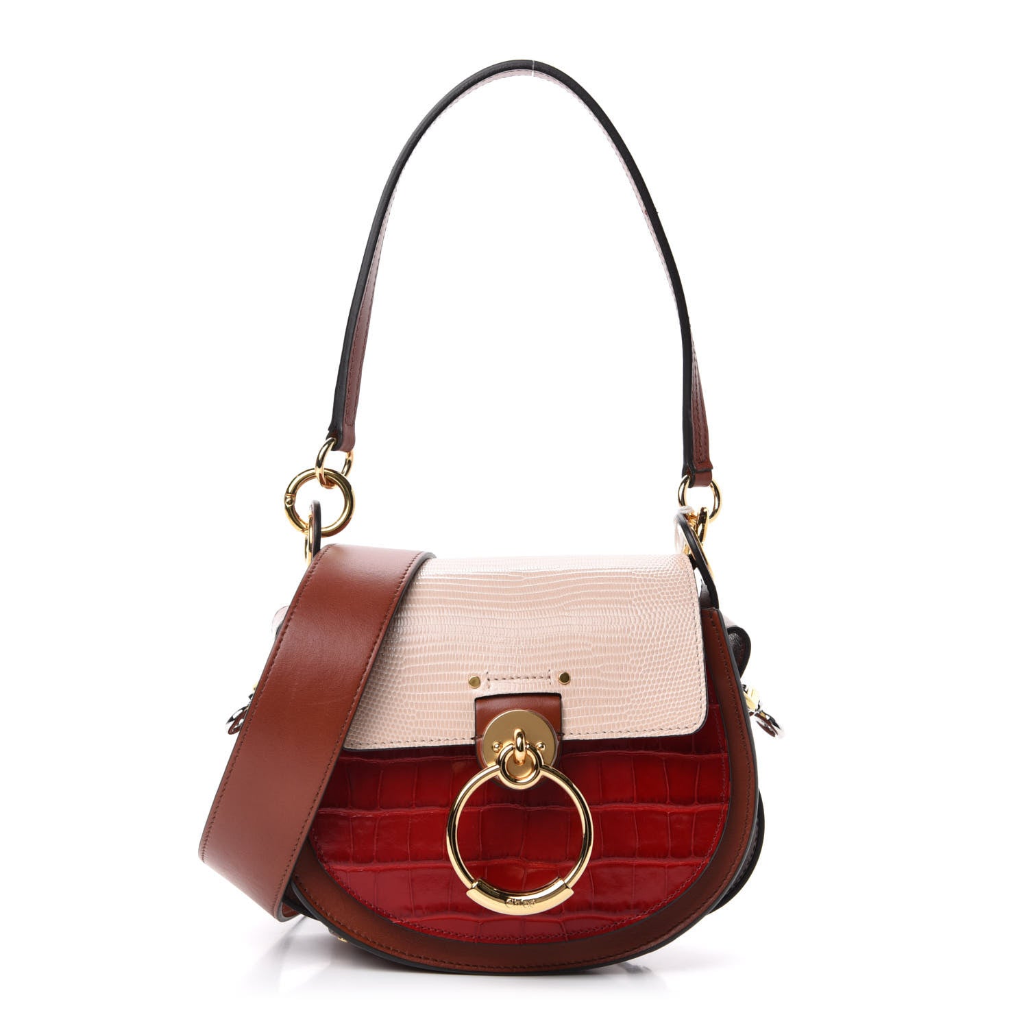 Chloe Calfskin Crocodile Embossed Small Tess Bag Pink Red 1 of 12