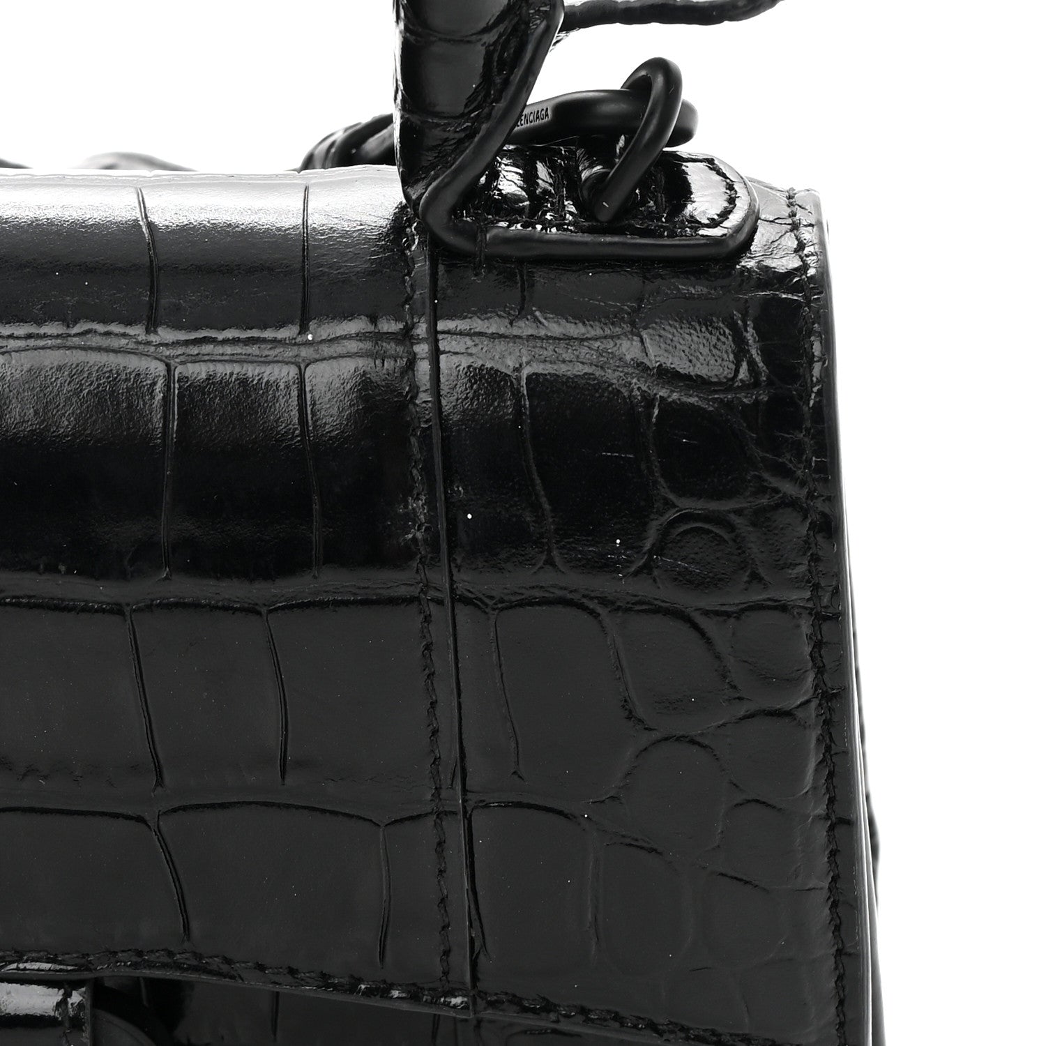 Balenciaga Shiny Calfskin Monochrome Crocodile Embossed Hourglass Top Handle Bag XS Black 23 of 25