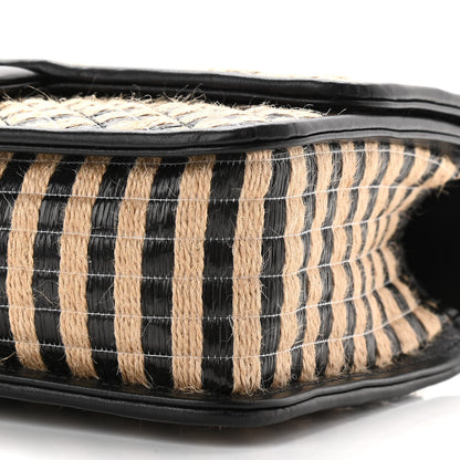 Chanel Raffia Jute Striped Medium Single Flap Black Beige 10 of 12
