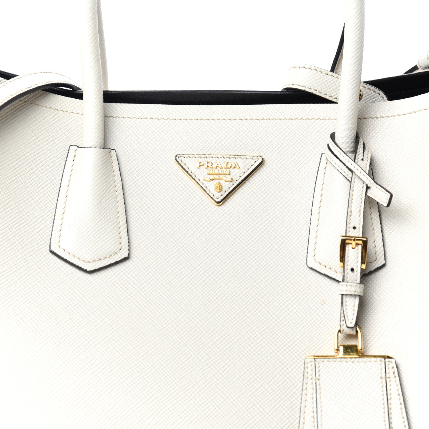 Prada Saffiano Cuir Medium Double Bag Talco Black 9 of 9