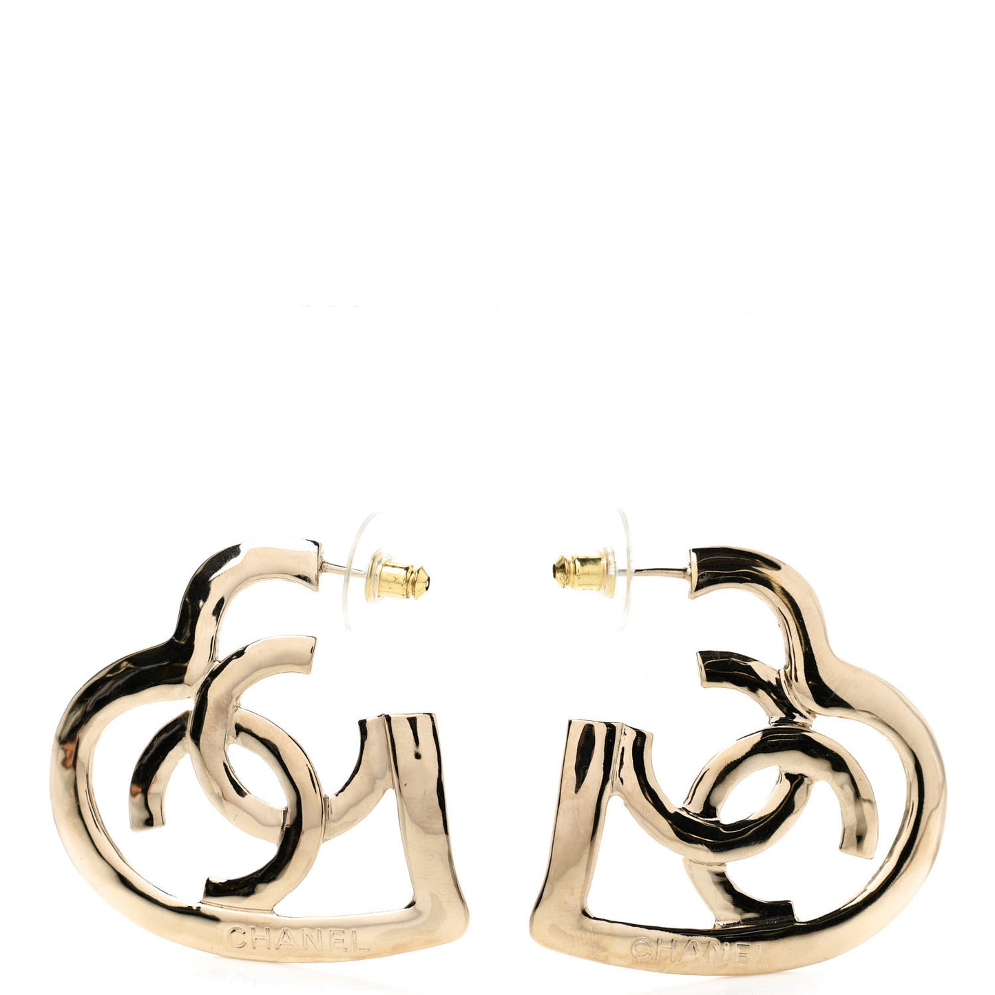 Metal CC Heart Coco In Love Hoop Earrings Gold