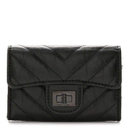 Chanel Aged Calfskin Chevron Quilted Reissue Card Holder Wallet So Black 1 of 8