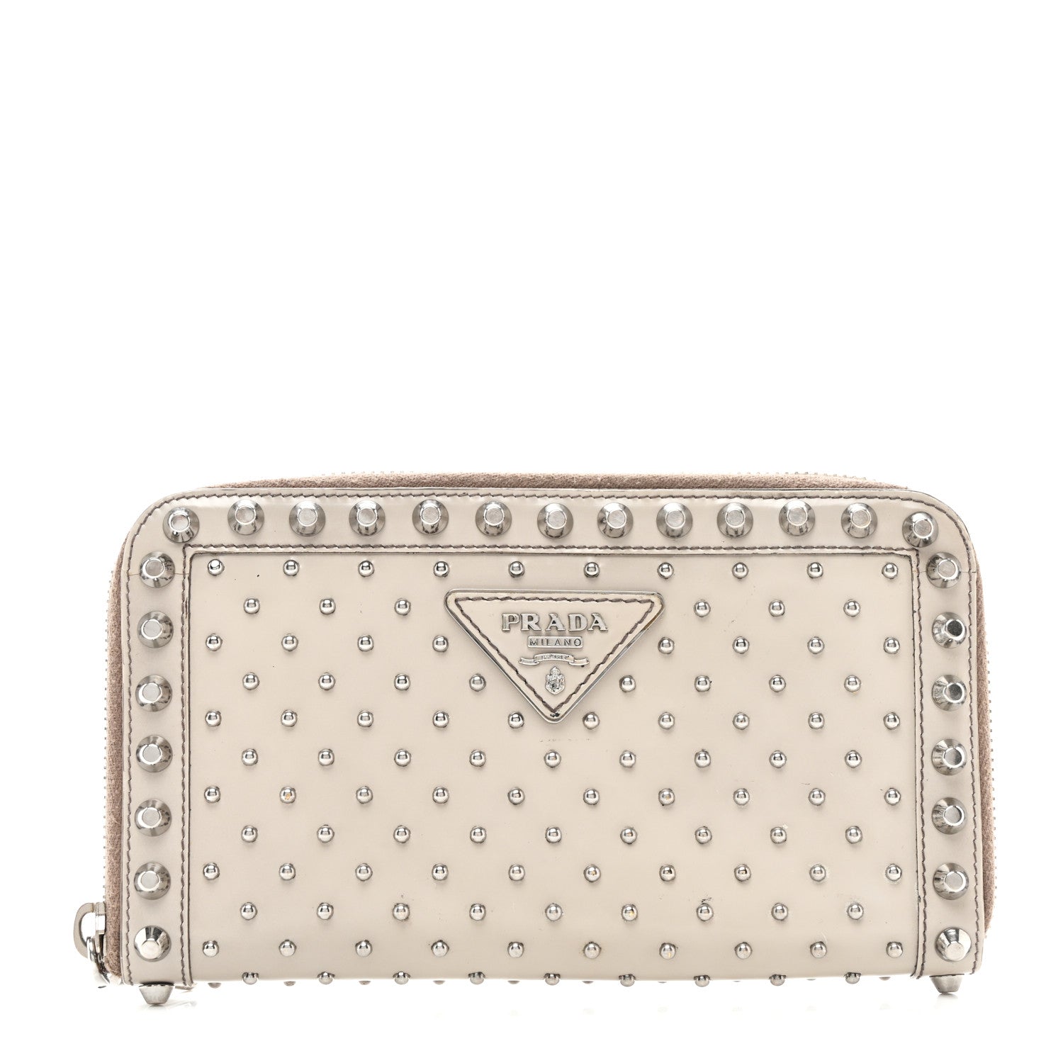 Prada Spazzolato Studded Zip Around Wallet Quarzo 1 of 9