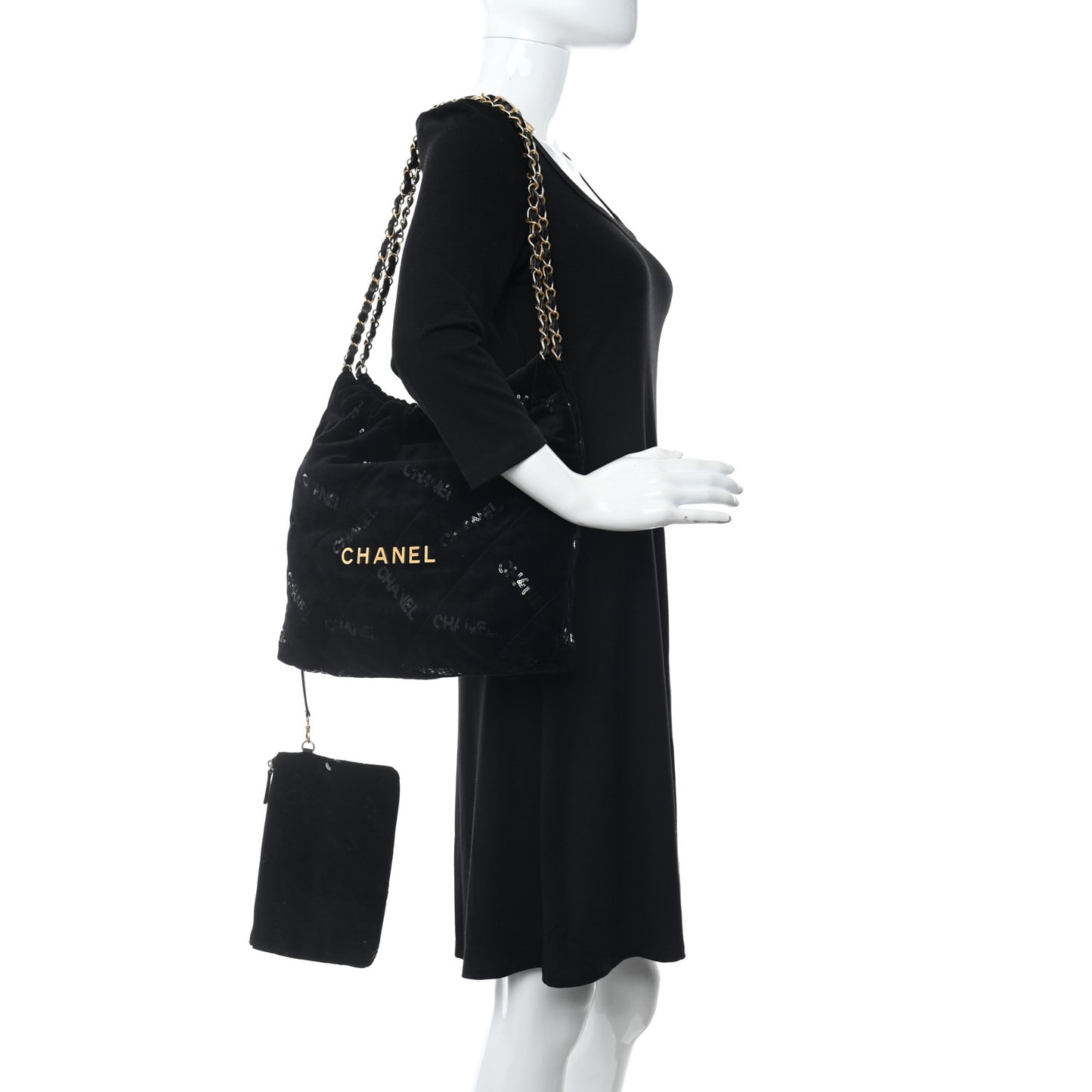 Velvet Sequin Quilted Small Chanel 22 Black