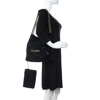 Chanel Velvet Sequin Quilted Small Chanel 22 Black 2 of 12