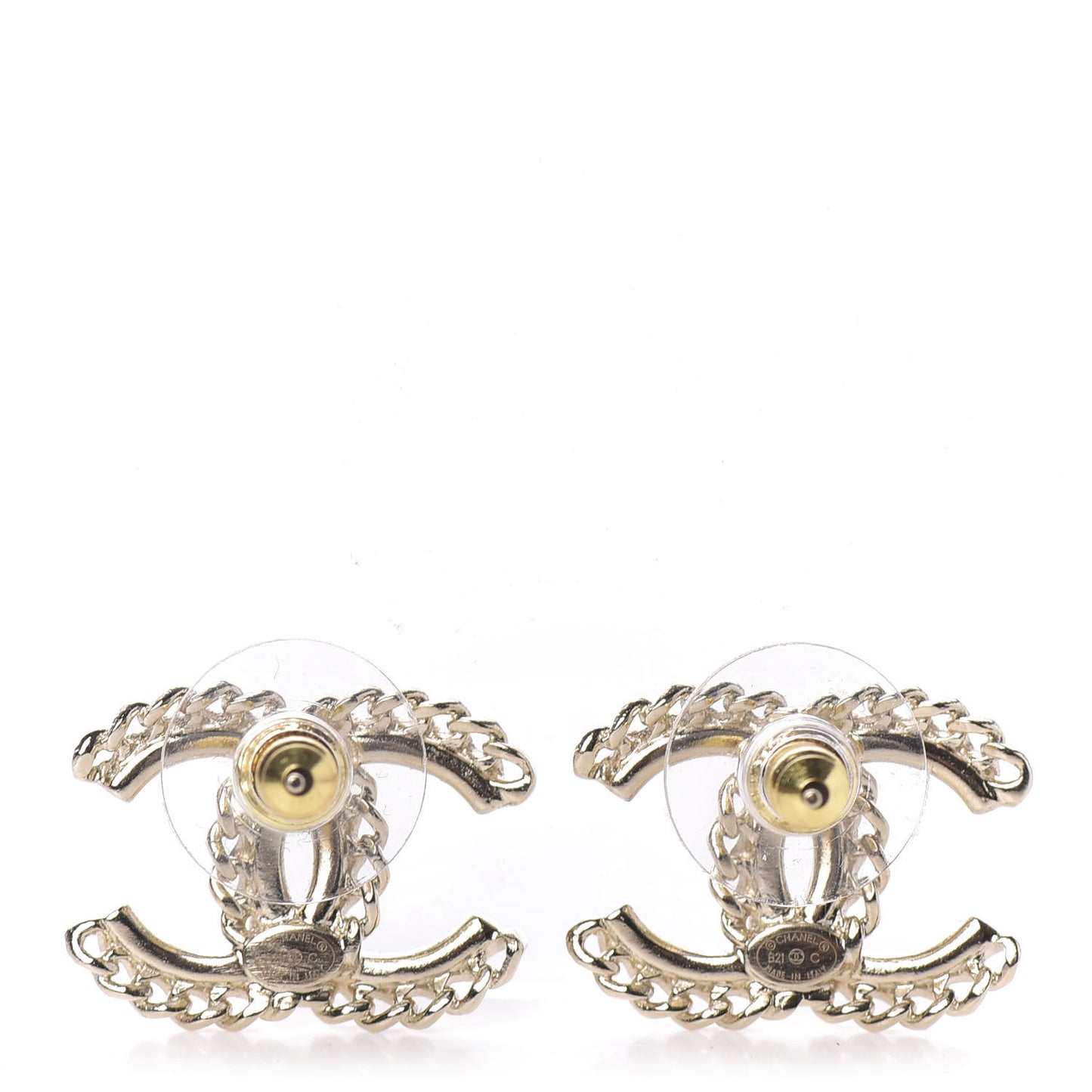 Crystal Chain CC Earrings Gold