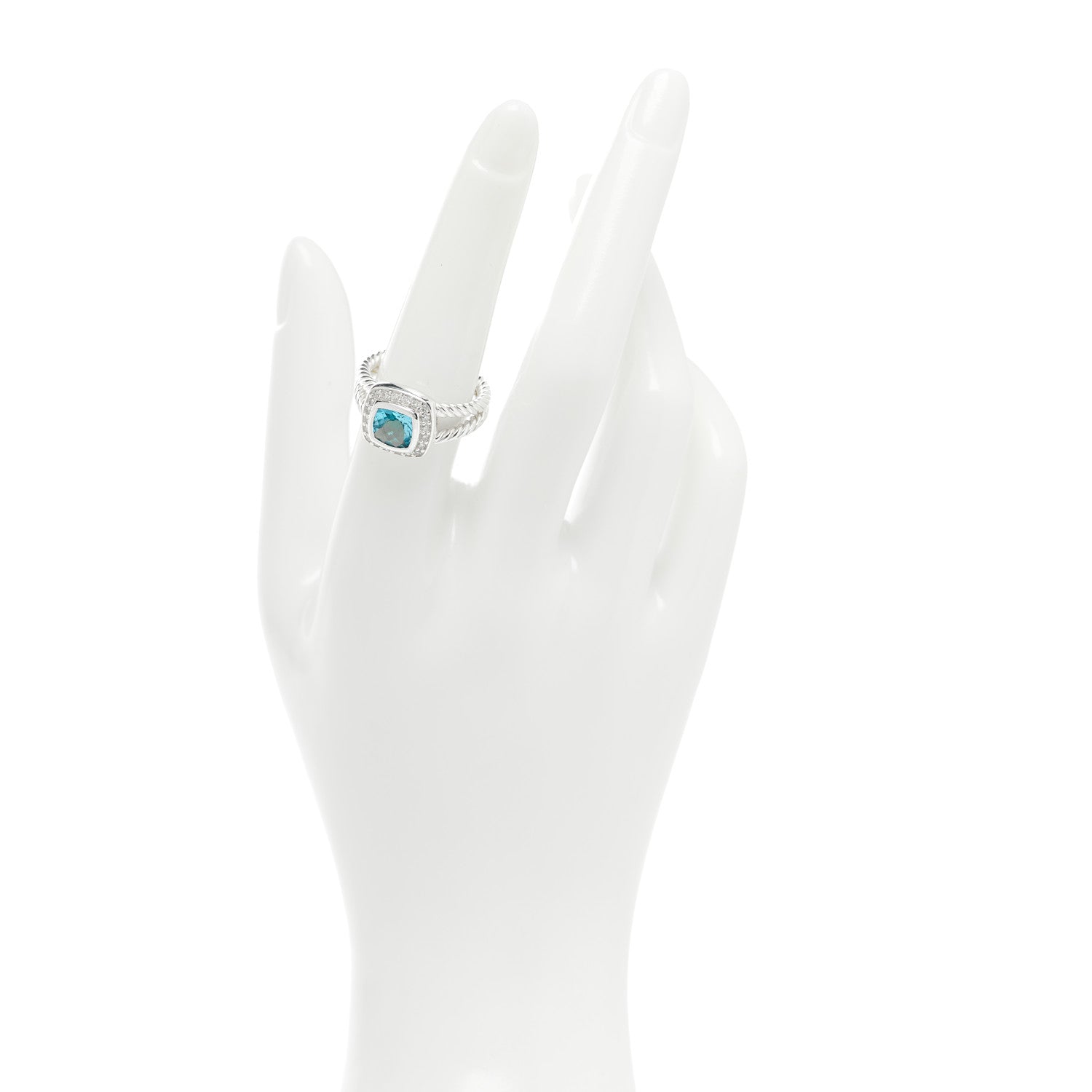David Yurman Sterling Silver Diamond Blue Topaz 7mm Petite Albion Ring 53 6.25 2 of 5