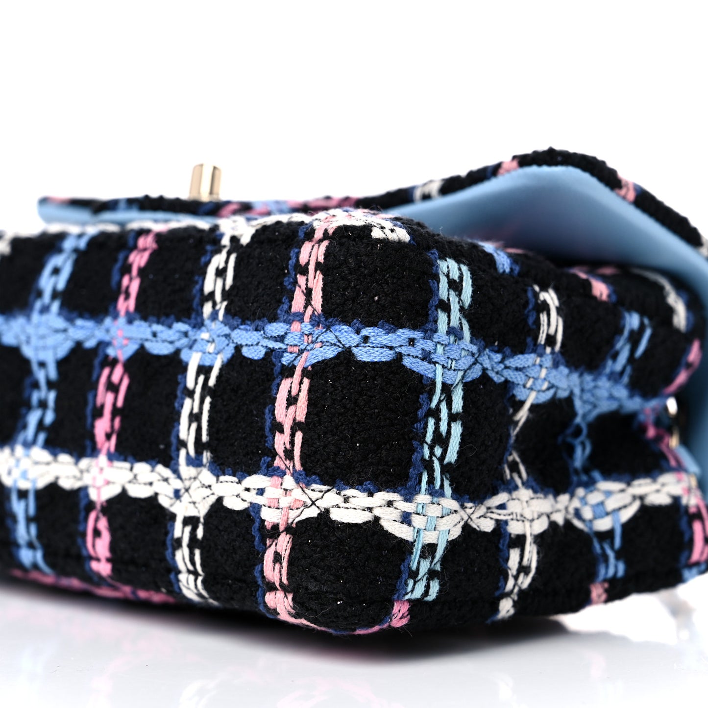 Tweed Quilted Mini Rectangular Flap Black Pink Blue Ecru