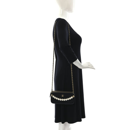 Chanel Goatskin Stitched Small Chic Pearls Clutch With Chain Black 2 of 12