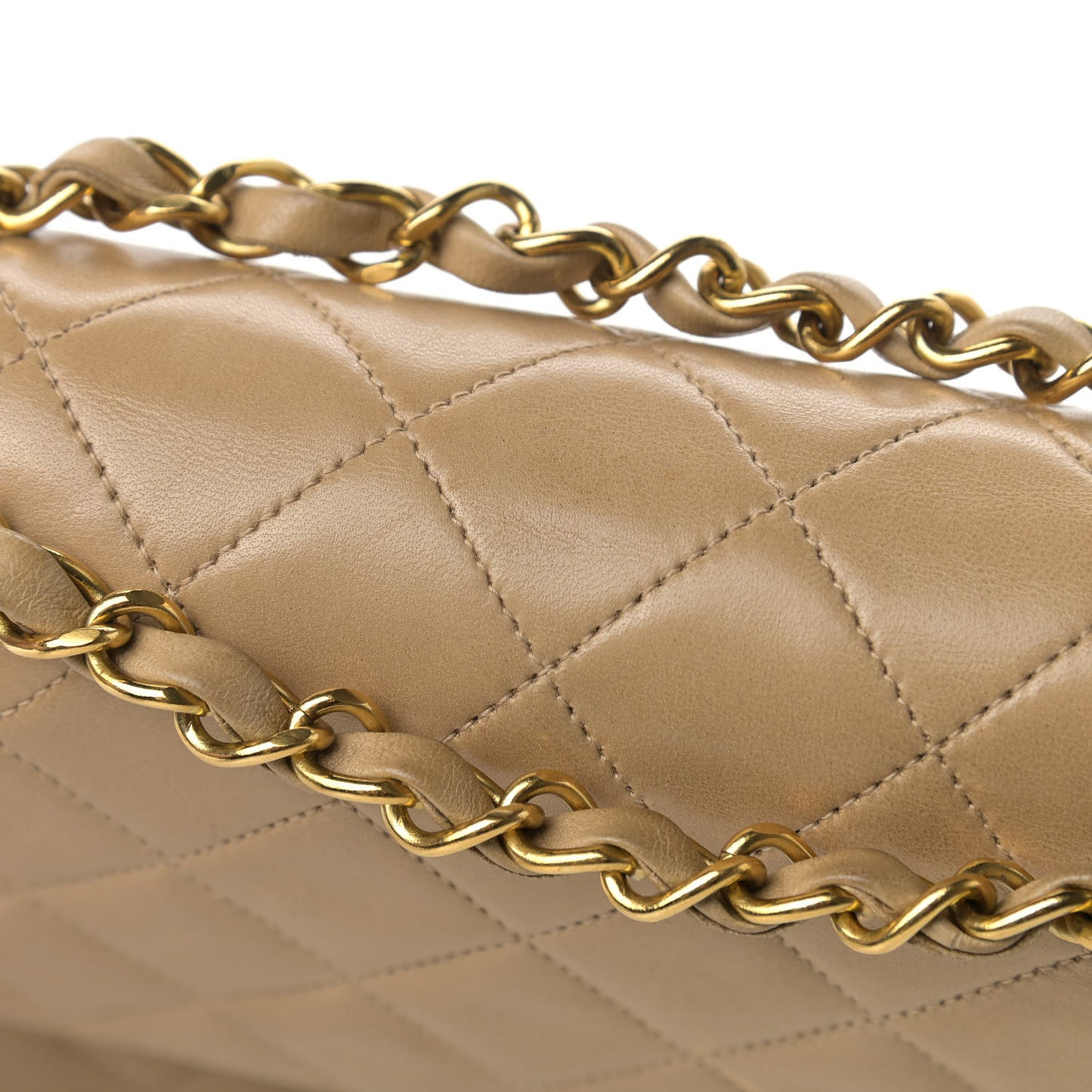 Lambskin Quilted Medium Double Flap Beige