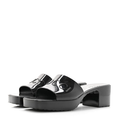 Gucci Rubber Gucci Logo Womens Platform 20/60mm Slide Sandals 38 Black 3 of 20