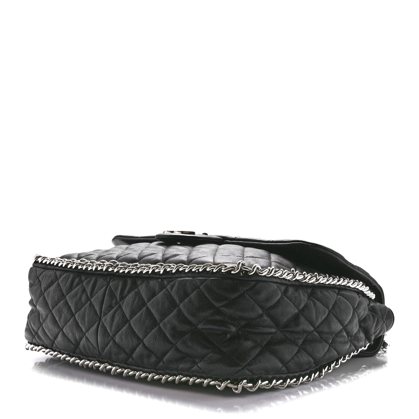 Washed Lambskin Chain Around Maxi Flap Bag Black