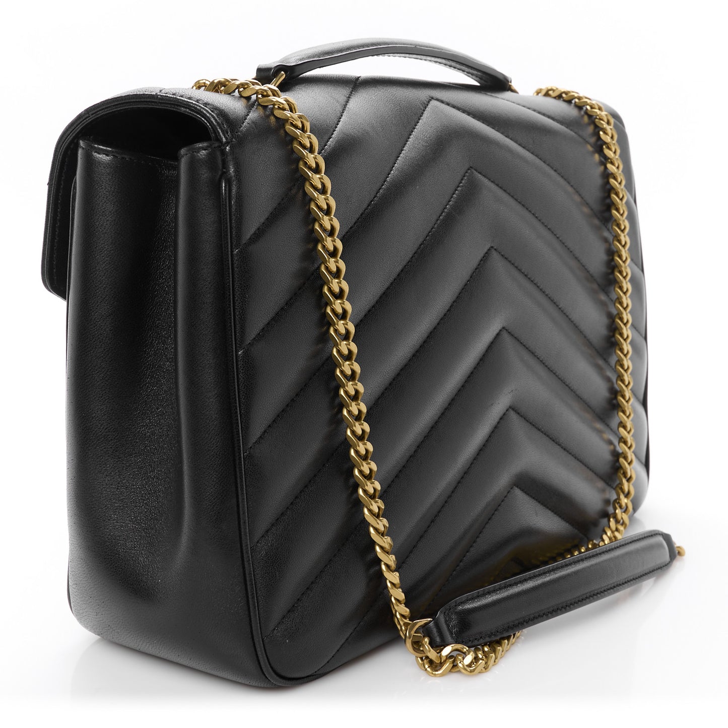Lambskin Chevron Quilted Large Loulou Black