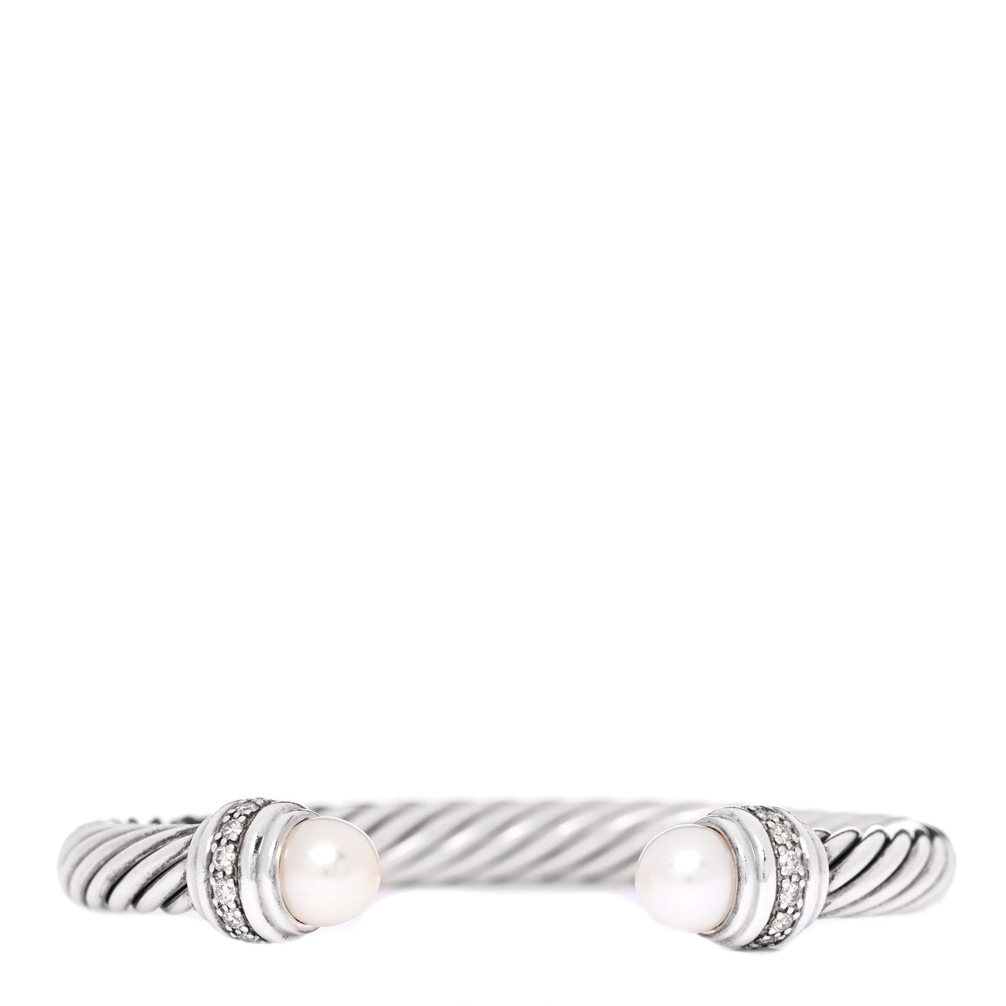 Sterling Silver Diamond Cultured Pearl 7mm Cable Classics Bracelet