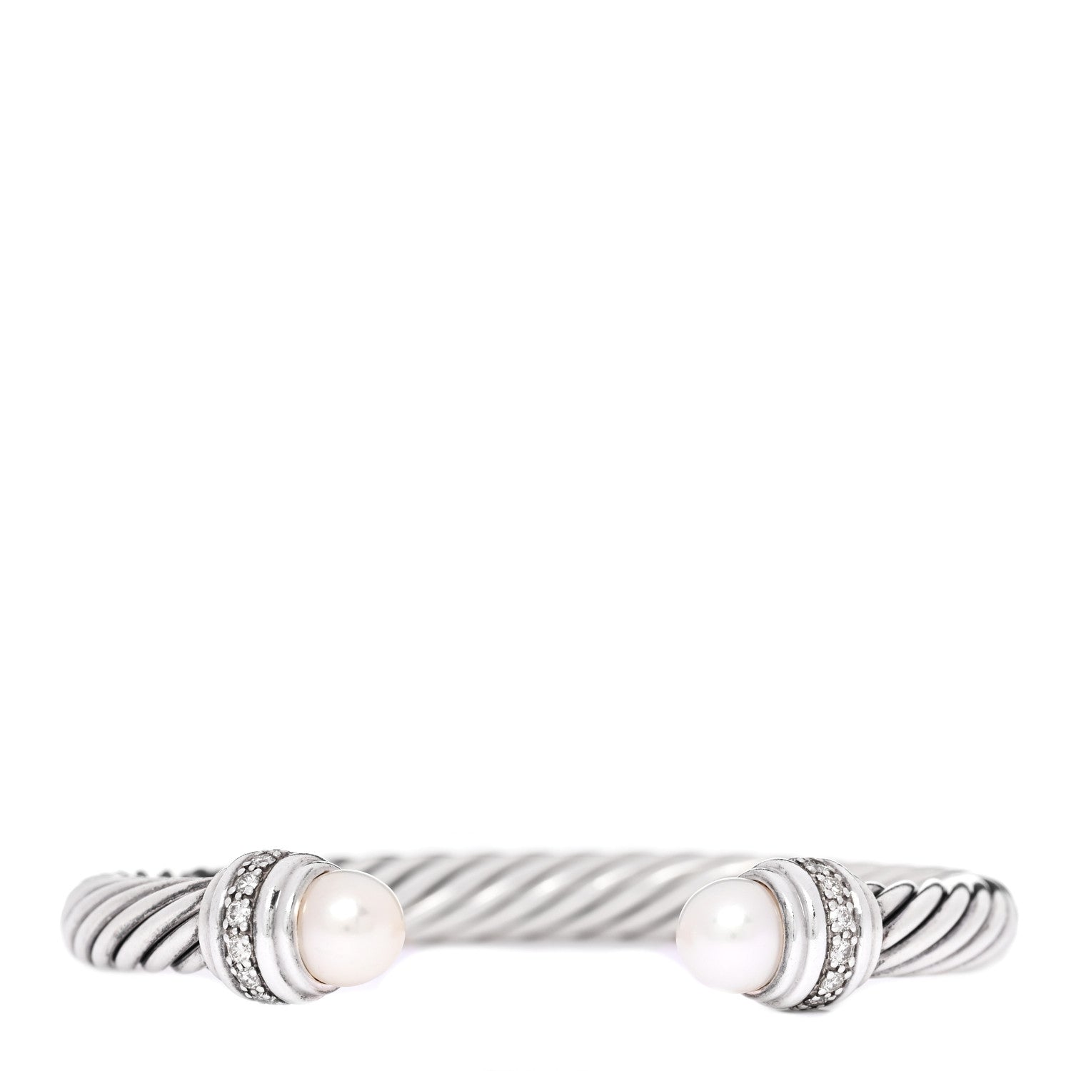 David Yurman Sterling Silver Diamond Cultured Pearl 7mm Cable Classics Bracelet 1 of 4