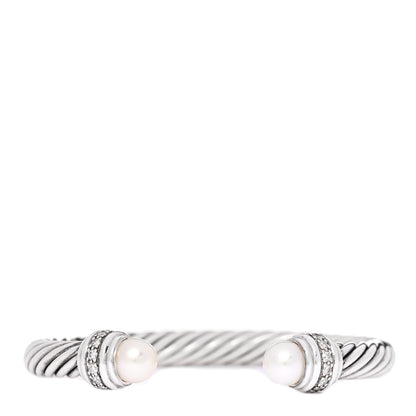 David Yurman Sterling Silver Diamond Cultured Pearl 7mm Cable Classics Bracelet 1 of 4