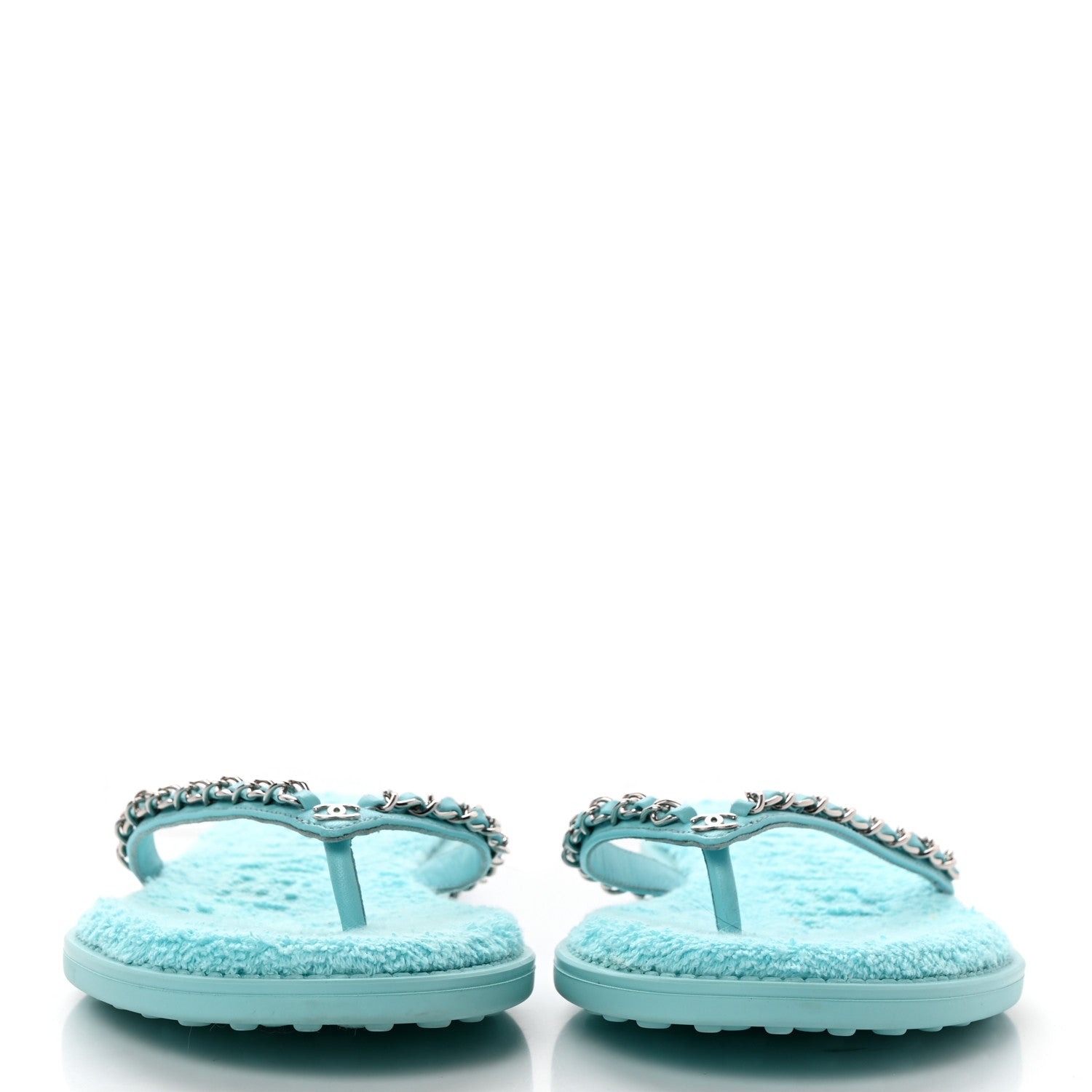 Chanel Calfskin CC Chain Thong Sandals 38 Light Blue 2 of 9