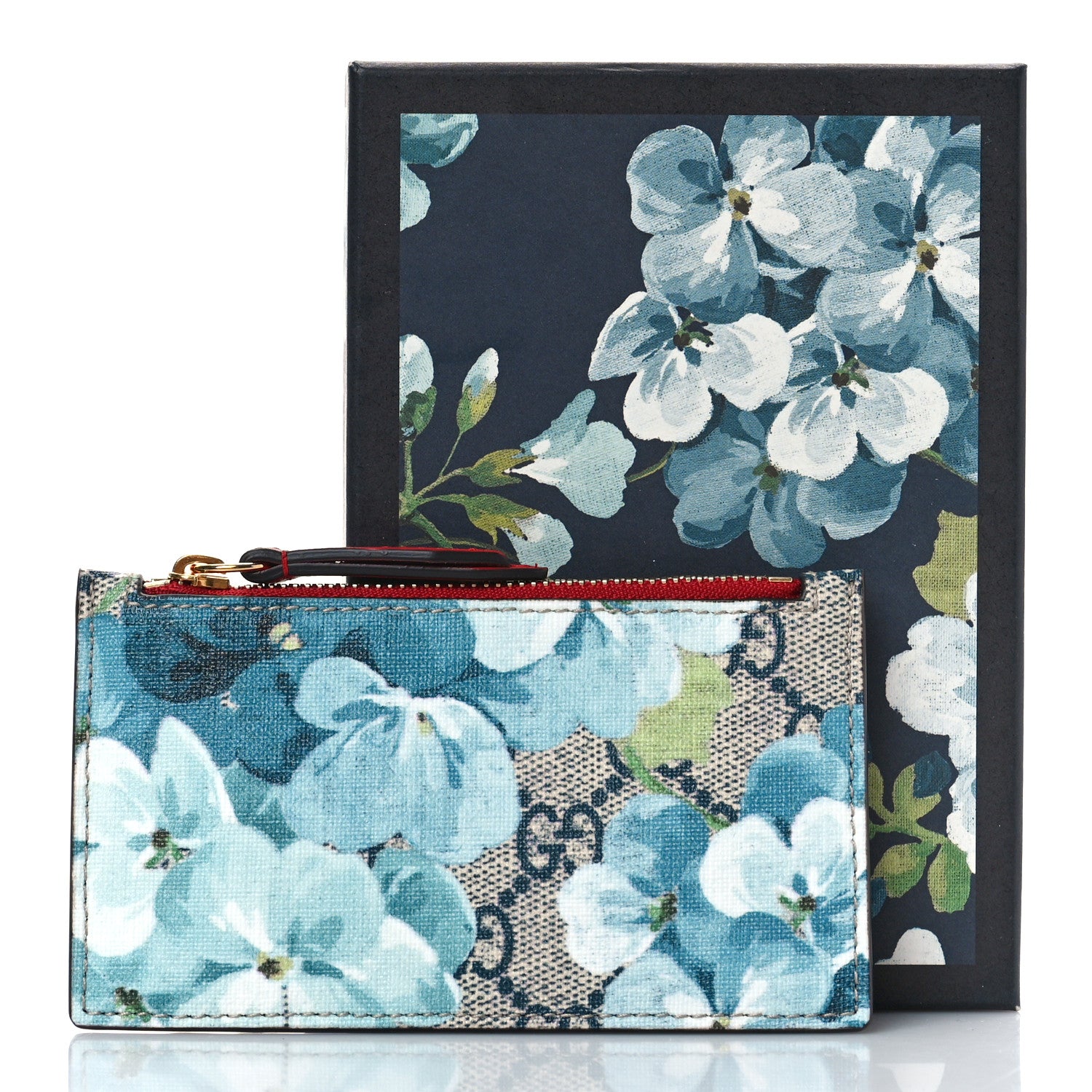 Gucci GG Supreme Monogram Blooms Coin Case Card Holder Beige Blue Navy Hibiscus Red 9 of 9