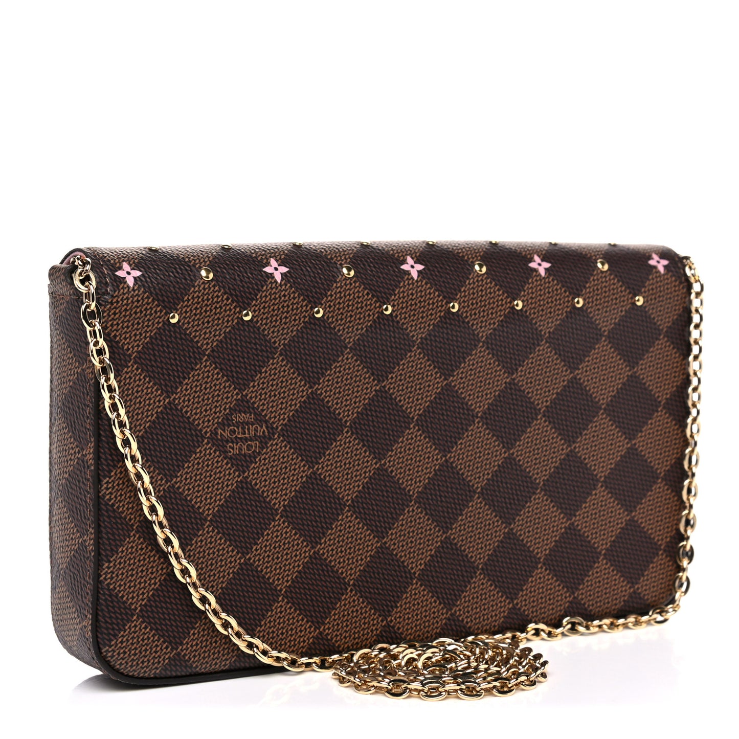 Damier Ebene Studded Pochette Felicie Chain Wallet