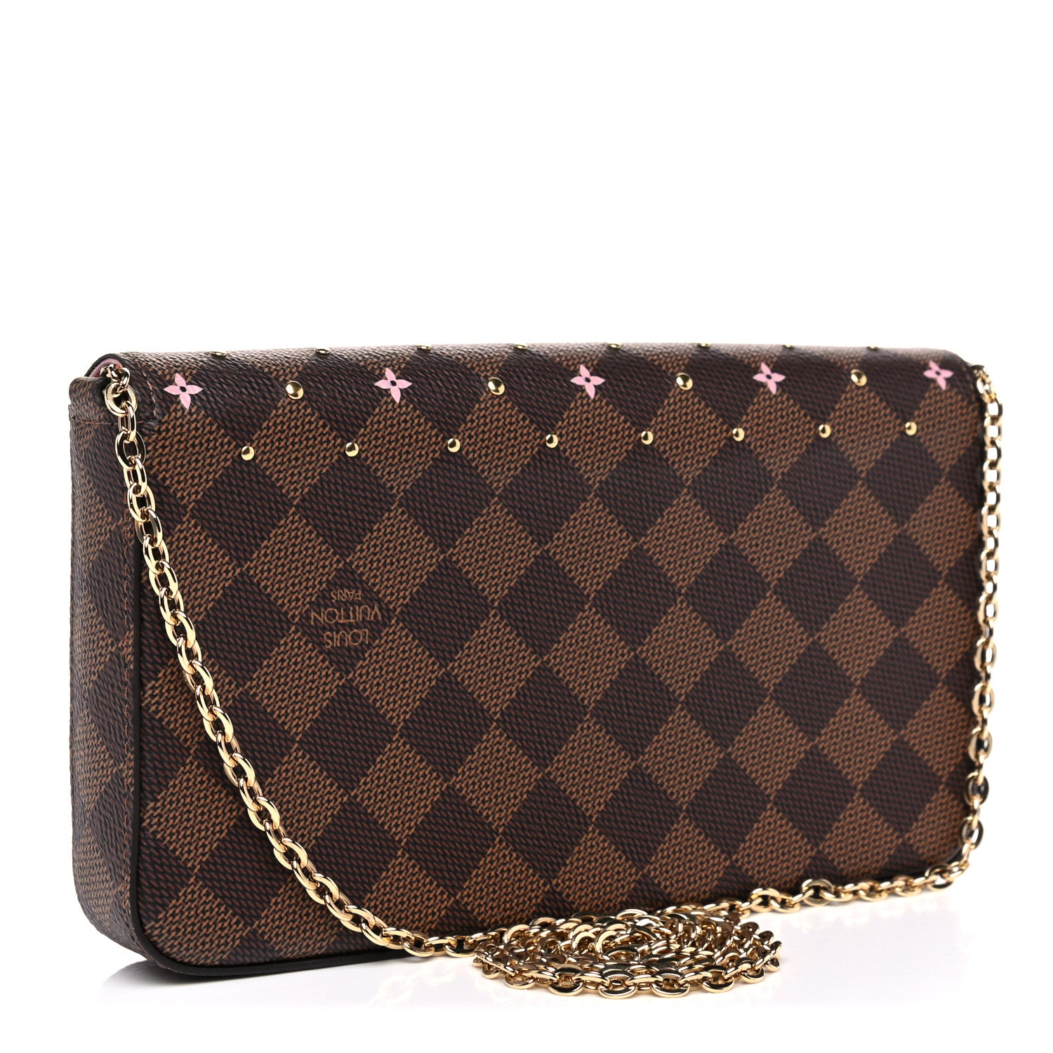 Louis Vuitton Damier Ebene Studded Pochette Felicie Chain Wallet 3 of 9