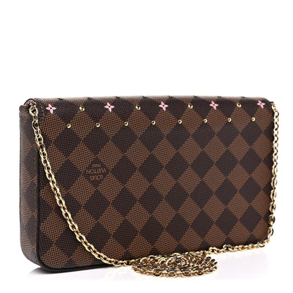 Louis Vuitton Damier Ebene Studded Pochette Felicie Chain Wallet 3 of 9