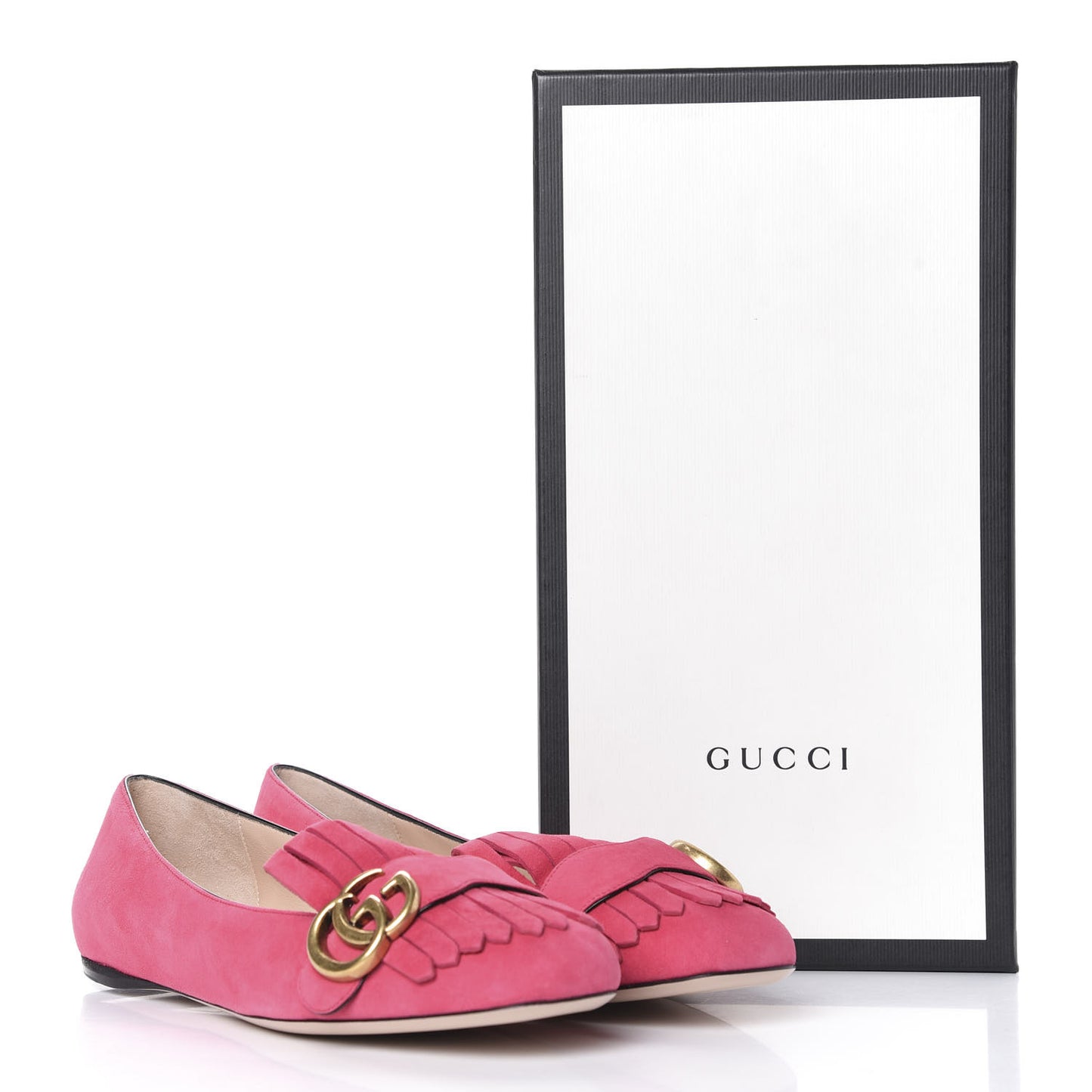 Kid Scamosciato GG Marmont Fringe Flats 37.5 Hot Pink