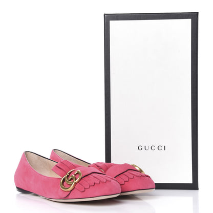 Gucci Kid Scamosciato GG Marmont Fringe Flats 37.5 Hot Pink 10 of 10