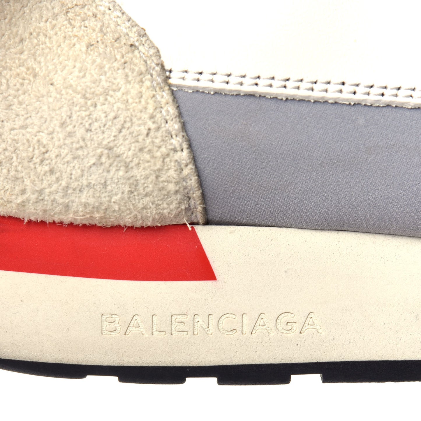 Mesh Calfskin Neoprene Suede Womens Race Runner Sneakers 40 White Black Gris