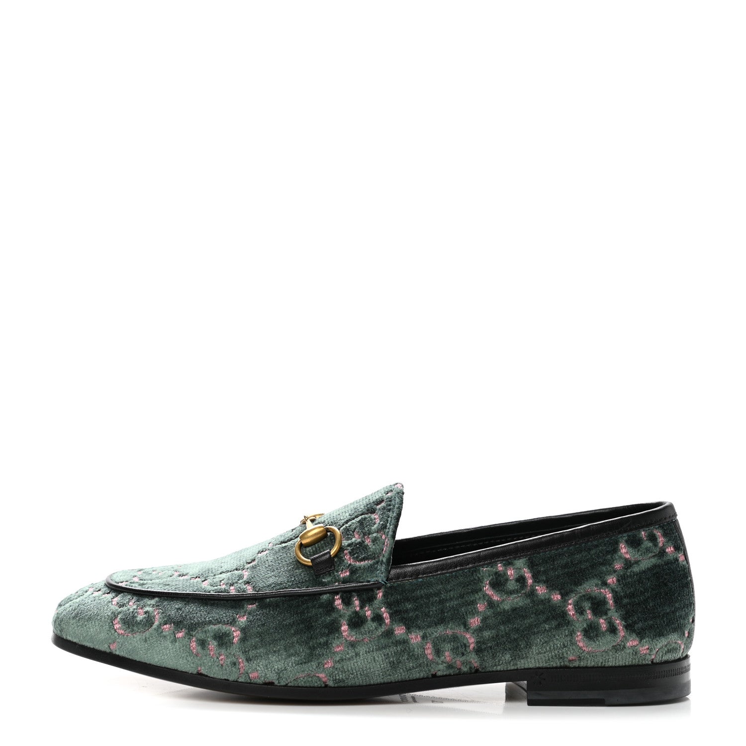Gucci Velvet Malaga Kid GG Monogram Horsebit Womens Jordaan Loafers 37 Avio Dusty Pink Black 1 of 8