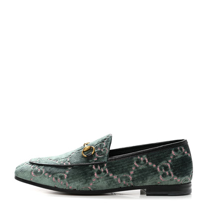 Gucci Velvet Malaga Kid GG Monogram Horsebit Womens Jordaan Loafers 37 Avio Dusty Pink Black 1 of 8