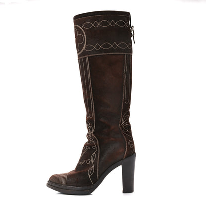 Louis Vuitton Suede Cowboy Knee High Tall Boots 36.5 Brown 1 of 19