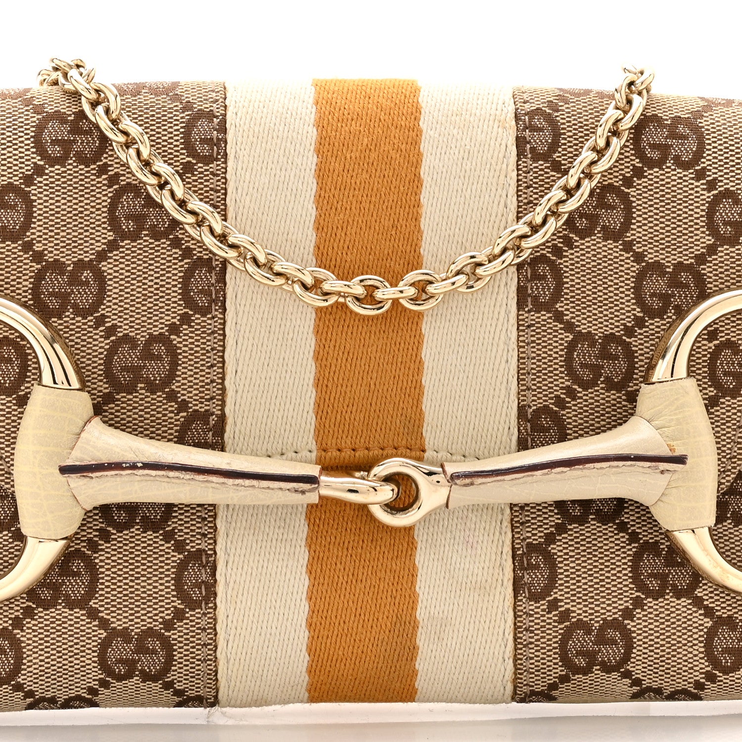 Gucci Monogram Web Small Horsebit Chain Clutch Off White 8 of 11