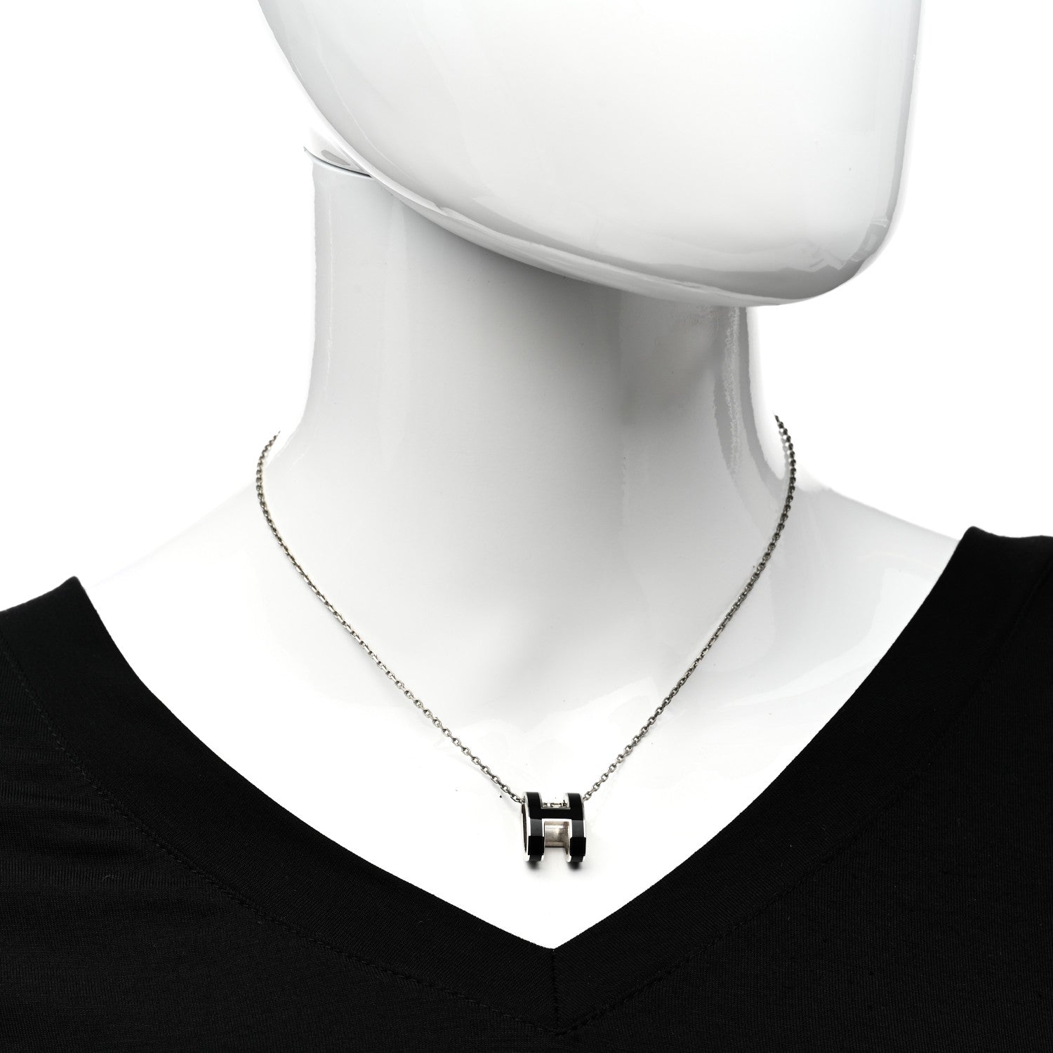 Hermes Lacquered Palladium Pop H Pendant Necklace Black 2 of 6