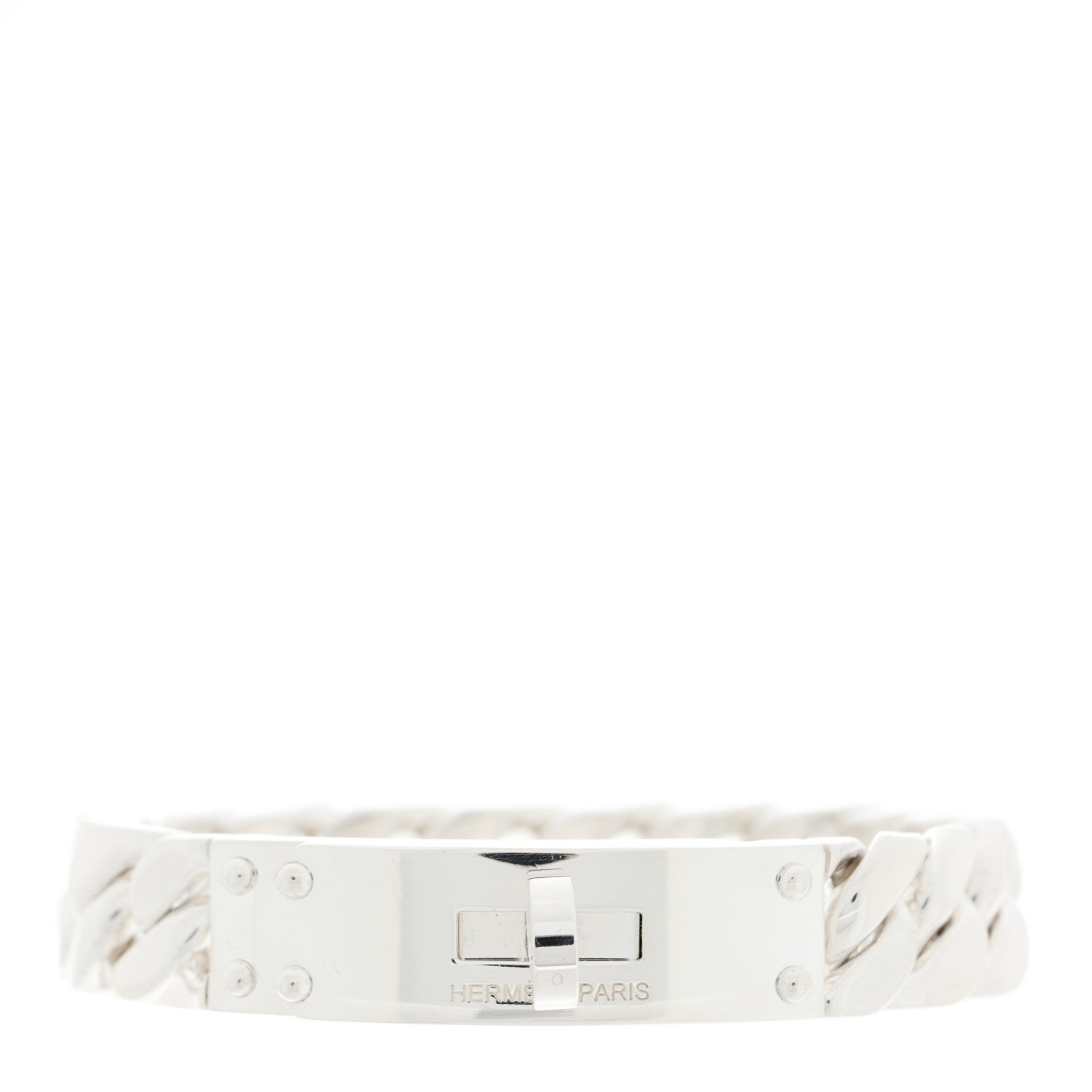Hermes Sterling Silver GM Kelly Gourmette Bracelet ST 1 of 3
