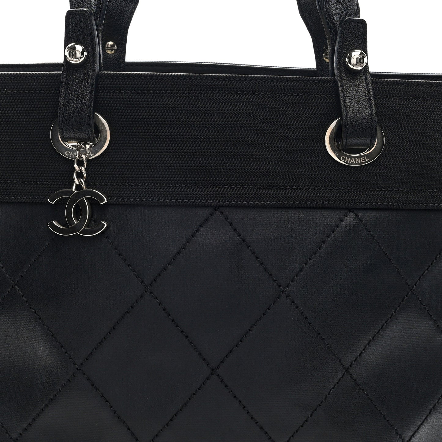 Coated Canvas Quilted Large Paris Biarritz Tote Black
