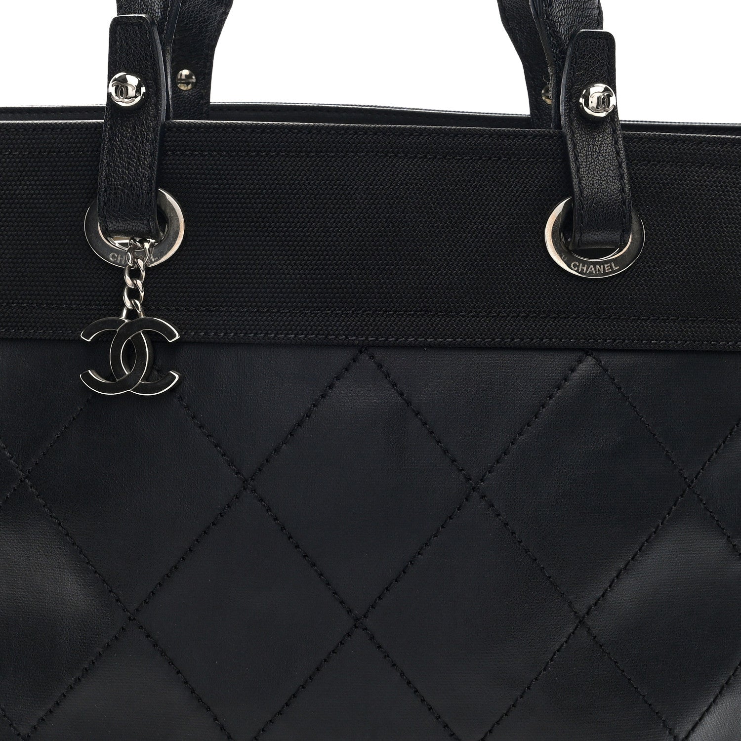 Chanel Coated Canvas Quilted Large Paris Biarritz Tote Black 8 of 10