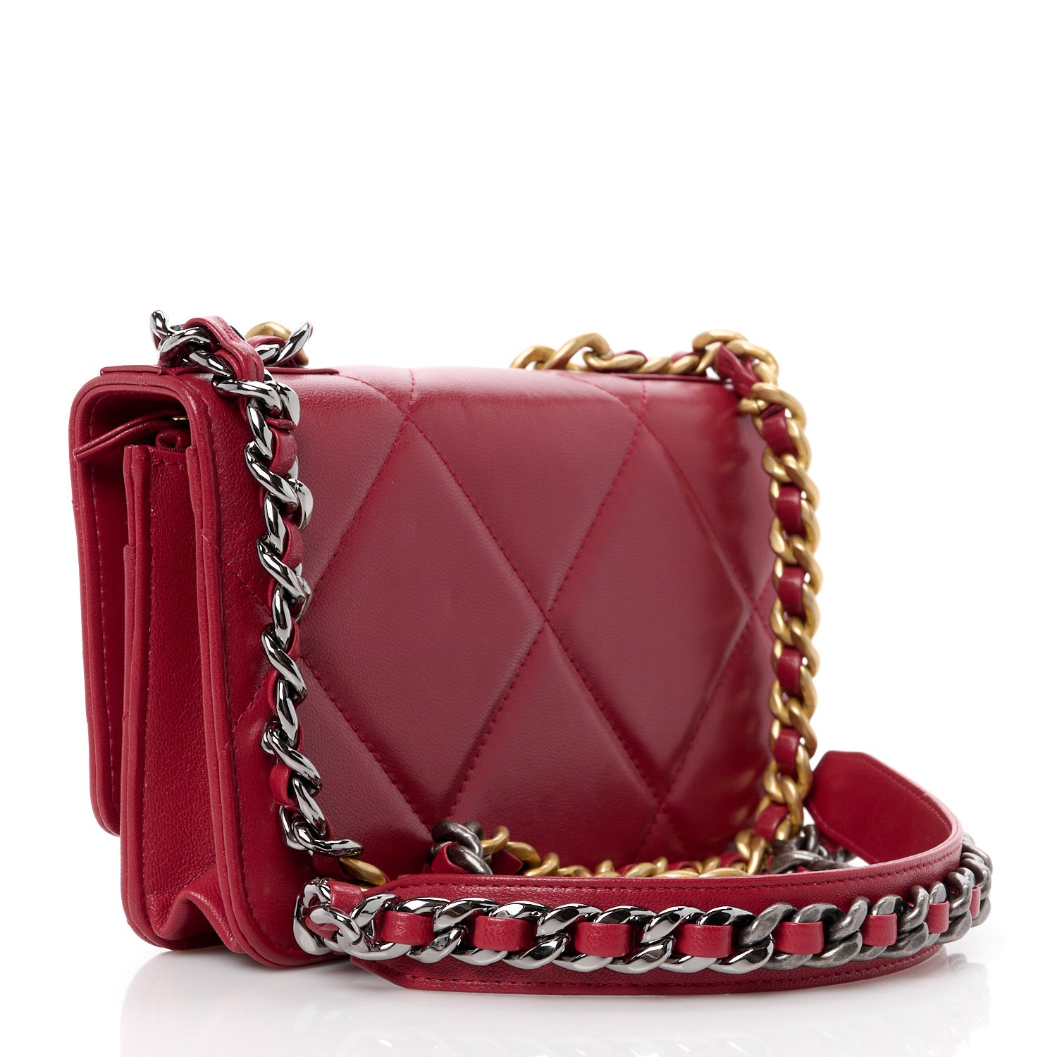 Chanel Shiny Goatskin Quilted Chanel 19 Wallet On Chain WOC Rouge 3 of 12