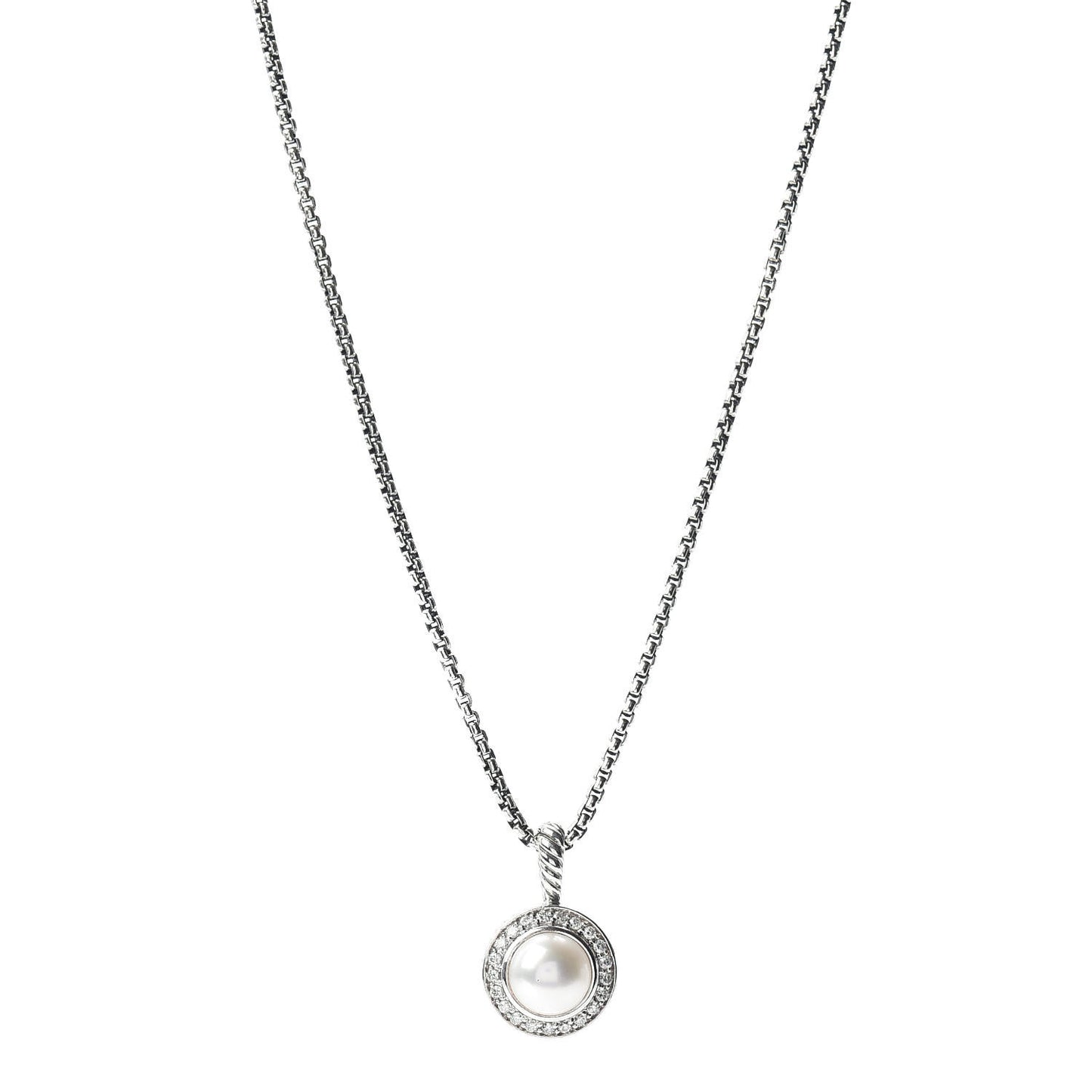 Sterling Silver Diamond Pearl 8mm Cerise Pendant Necklace