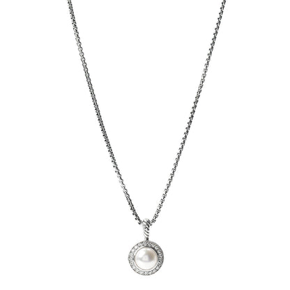 David Yurman Sterling Silver Diamond Pearl 8mm Cerise Pendant Necklace 1 of 4