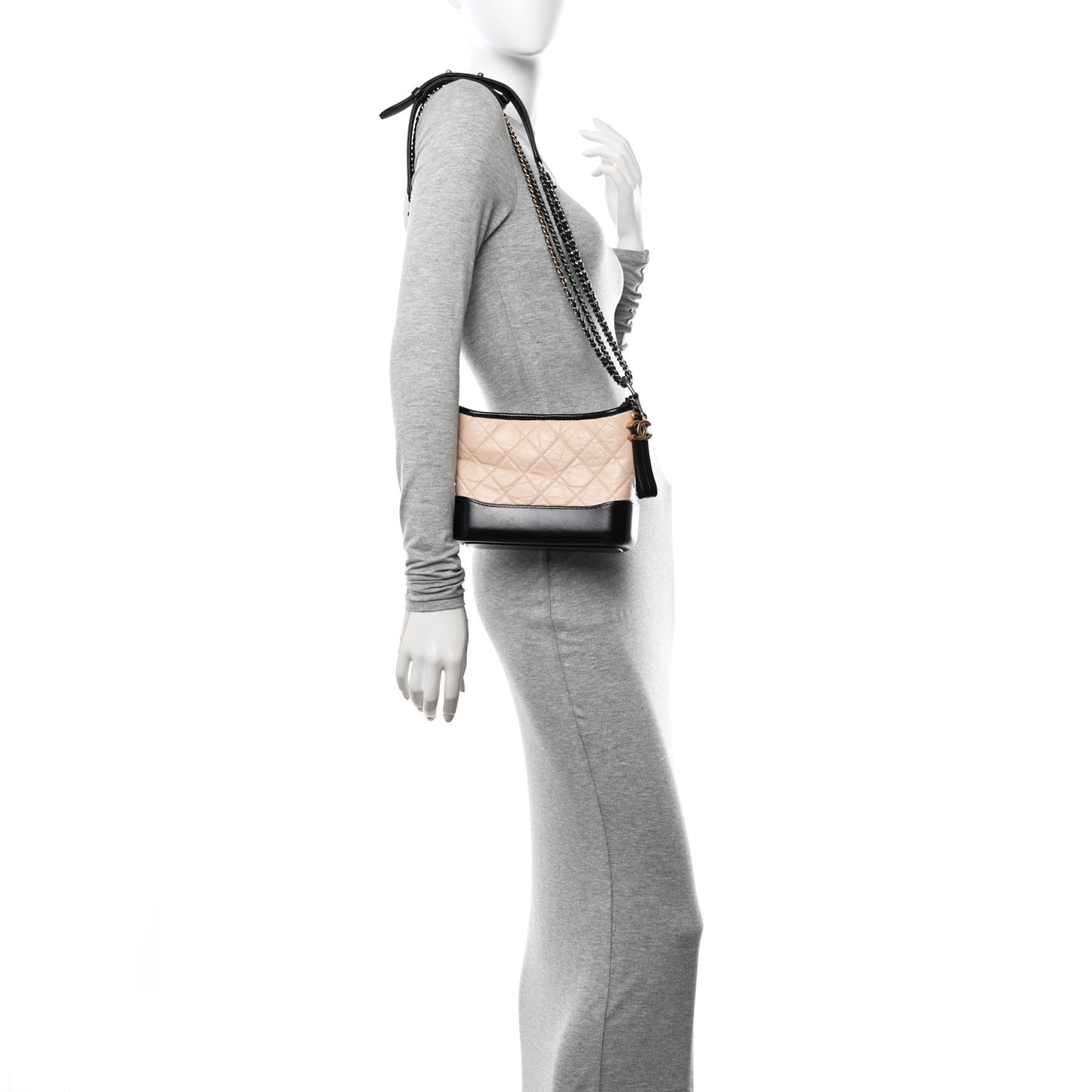 Aged Calfskin Quilted Small Gabrielle Hobo Beige Black