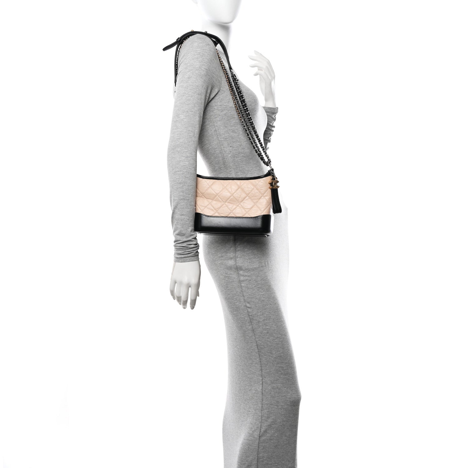 Chanel Aged Calfskin Quilted Small Gabrielle Hobo Beige Black 2 of 10