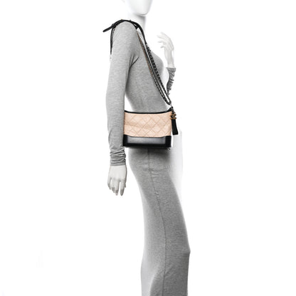 Chanel Aged Calfskin Quilted Small Gabrielle Hobo Beige Black 2 of 10