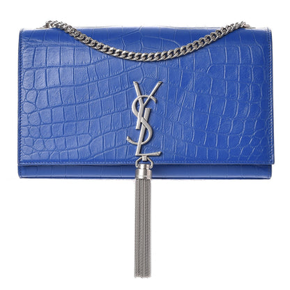 Saint Laurent Calfskin Crocodile Embossed Medium Classic Monogram Kate Tassel Satchel Bleu Majorelle 1 of 6