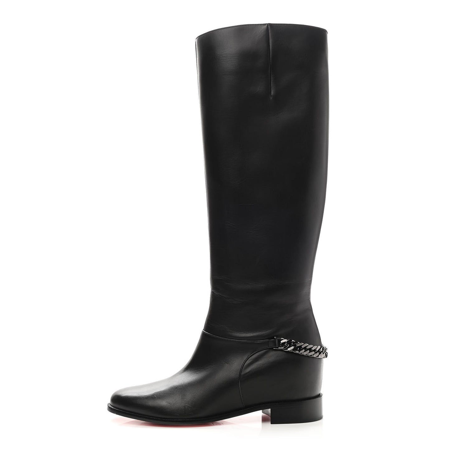 Calfskin Chain Cate Flat Knee Boots 40 Black