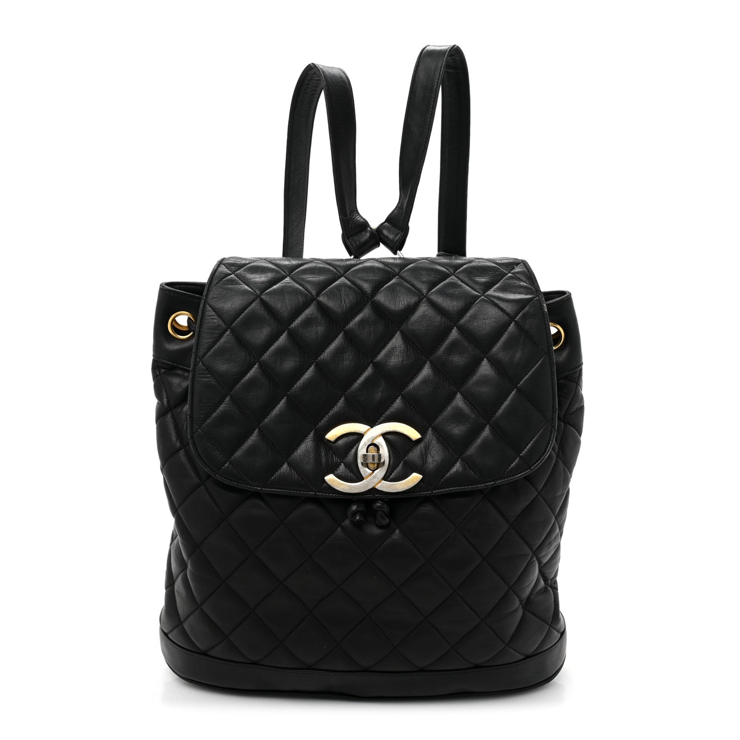 Lambskin Quilted Drawstring Backpack Black