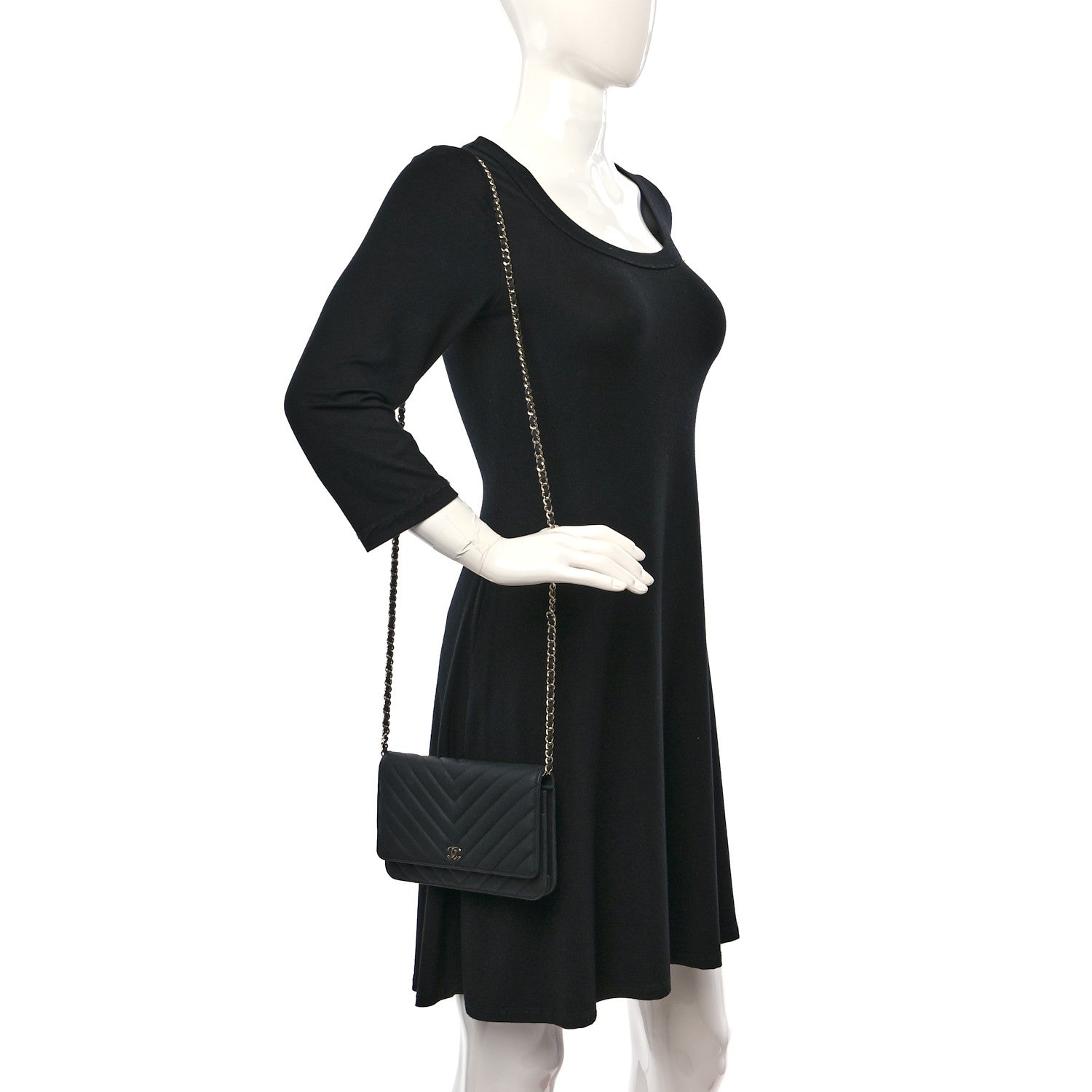 Chanel Caviar Chevron Quilted Wallet On Chain WOC Black 2 of 13
